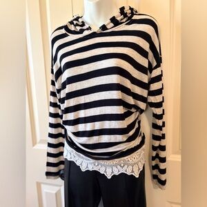 Pink Rose Black & Tab Striped Top, size S